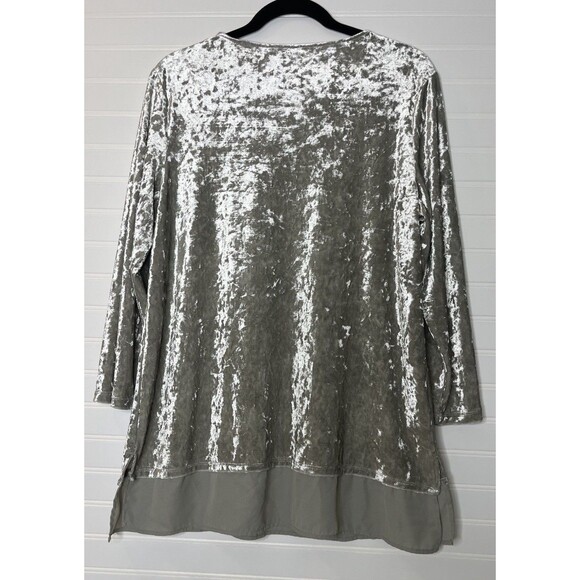 Coldwater Creek Shine Velvet Gray Chiffon Bottom Tunic blouse top Medium - Picture 6 of 11